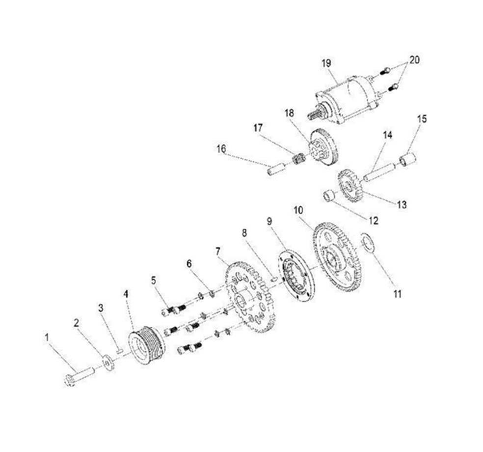 Starter bridge gear shaft